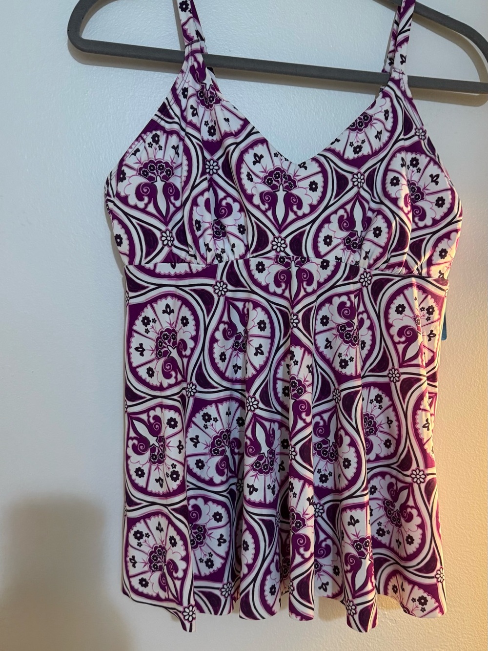 Macy's Purple and White Patterned Bikini Top